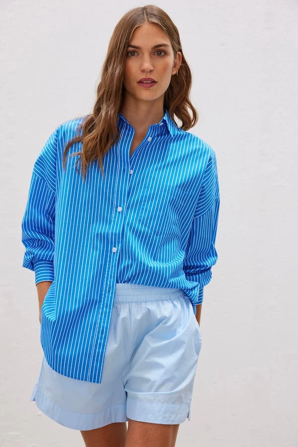 Chiara Mid Length Stripes Shirt Ink Blue/White 3 Chiara Mid Length Stripes Shirt Ink Blue/White