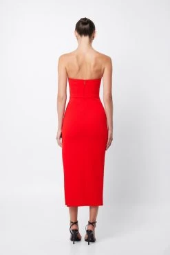 Revere Draped Midi Dress Red -Chic Boutique Shop 20230309 Mossman September23 ONLINE S19 1048