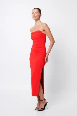 Revere Draped Midi Dress Red -Chic Boutique Shop 20230309 Mossman September23 ONLINE S19 1442 2
