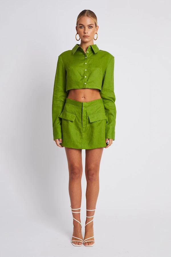 Structured Cropped Shirt Olive 3 Structured Cropped Shirt Olive
