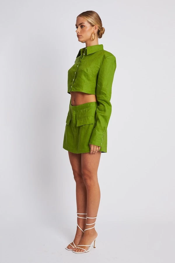 Structured Cropped Shirt Olive 6 Structured Cropped Shirt Olive - Image 4