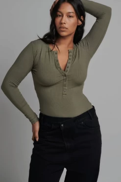 Lara Bodysuit Khaki -Chic Boutique Shop 6 1b10c216 3e6e 4e64 8c45 df9fafac132f