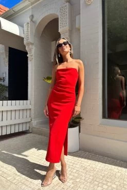 Revere Draped Midi Dress Red