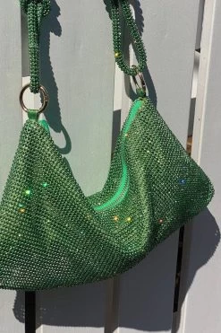 Diamonte Mesh Bag Green -Chic Boutique Shop IMG 8107 1