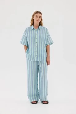 Marala Pants Sage/Teal -Chic Boutique Shop LMD001 CHIARA SHORT SLEEVE LINEN SHIRT PANT SAGE PERIWINKLE 33691