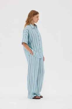 Marala Pants Sage/Teal -Chic Boutique Shop LMD001 CHIARA SHORT SLEEVE LINEN SHIRT PANT SAGE PERIWINKLE 33741