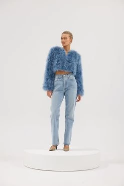 Manhattan Feather Jacket Denim 10 Manhattan Feather Jacket Denim -Chic Boutique Shop ManhattanCropJacket Denim 02