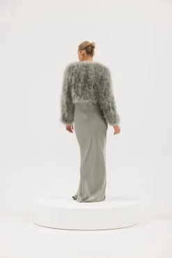 Manhattan Feather Jacket Sage 10 Manhattan Feather Jacket Sage -Chic Boutique Shop ManhattanCropJacket Sage 04