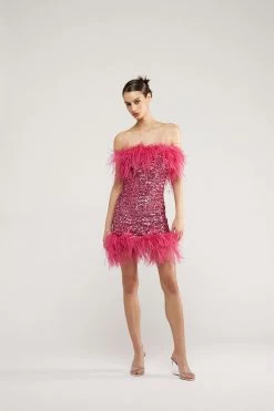 OSEREE Paillettes Plumage Mini Dress Rose