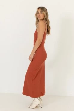 A Line Maxi Dress Rust -Chic Boutique Shop SummiSummiAW23 046