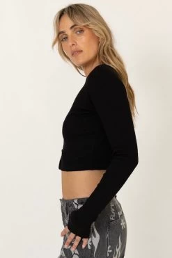 Button Up LS Top Black -Chic Boutique Shop SummiSummiAW23 423