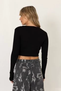 Button Up LS Top Black -Chic Boutique Shop SummiSummiAW23 424