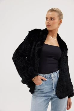 Valencia Fur Jacket Black 15 Valencia Fur Jacket Black -Chic Boutique Shop ValenciaJacket Black 05