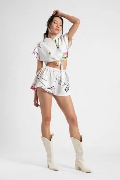 Drawstring Relaxed Shorts Cowboi Print -Chic Boutique Shop cowboi linen 0097