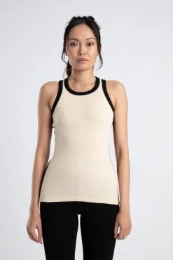 Racer Tank Cream/Black Stripe -Chic Boutique Shop cream black cotton 2550