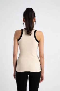 Racer Tank Cream/Black Stripe -Chic Boutique Shop cream black cotton 2555