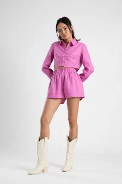Linen Shorts Fuchsia -Chic Boutique Shop fuchsia linen 1957